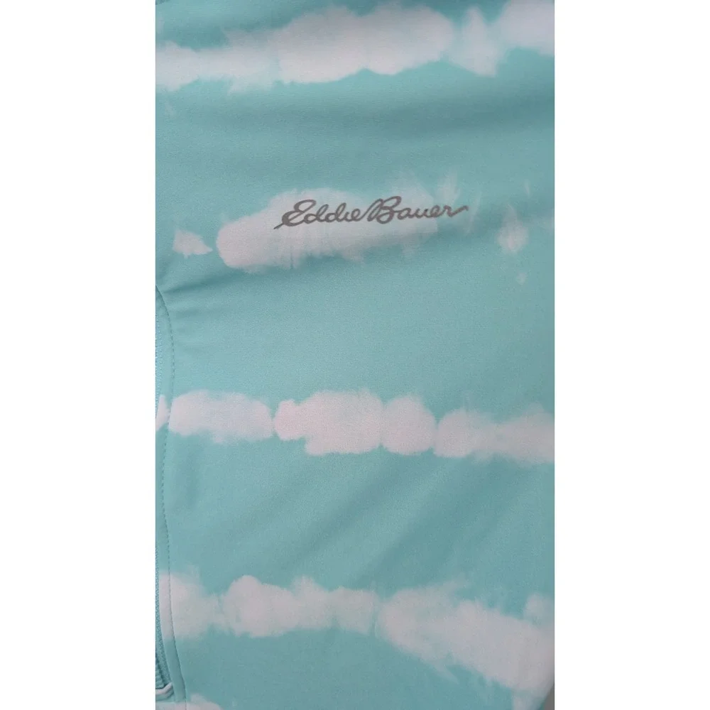 Eddie Bauer Girls Aqua Blue Tie Dye Long Sleeve Rash Guard Swimsuit Size L 14/16
